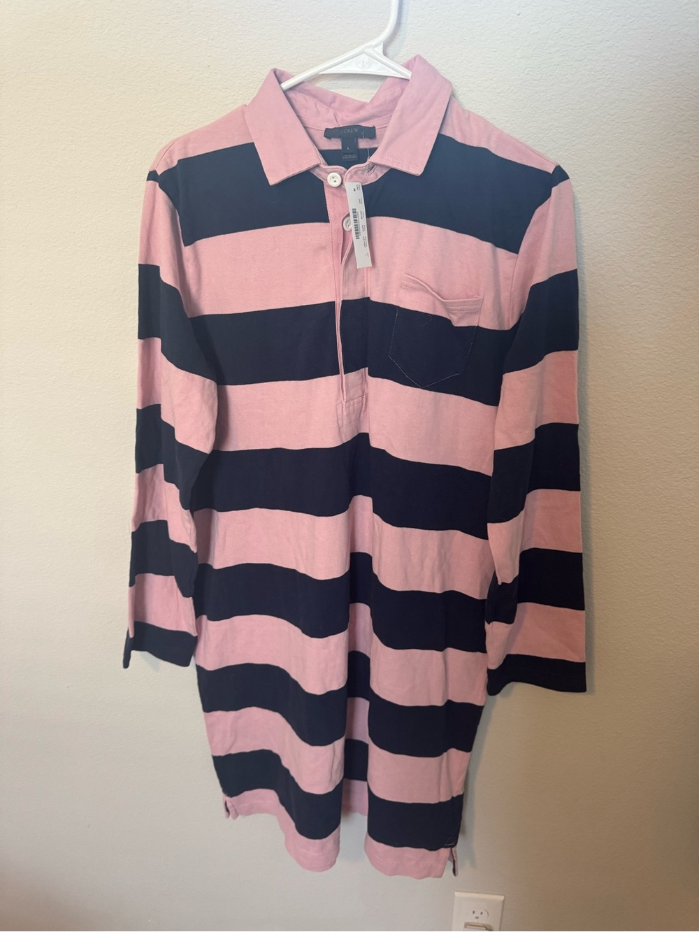 J. Crew Pink and Navy Wide-Stripe Rugby Dress